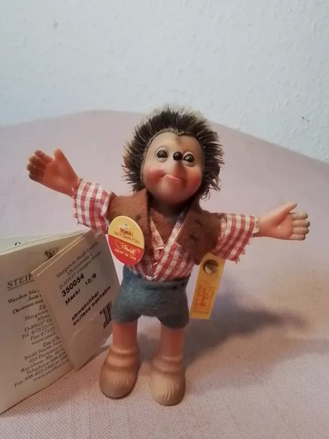 Steiff Figur Macki nach Diehl-Film,Mecki,Nr.350054,Knopf,Fahne,Brustschild,90er