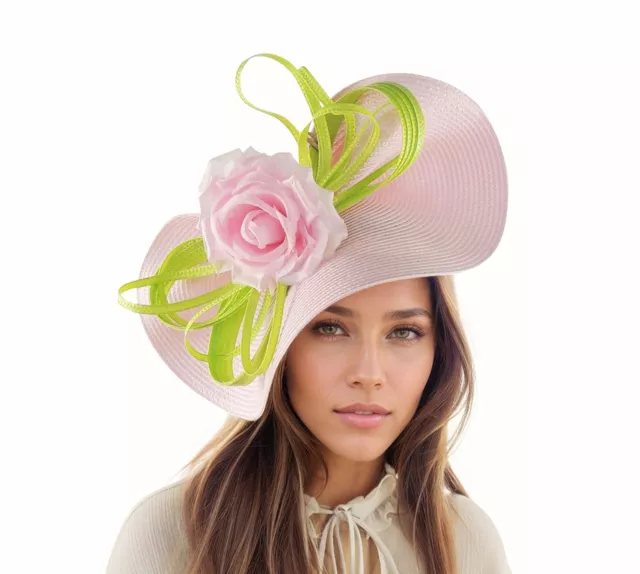 Baby Pink Fascinator Hat,Lime Green Ascot Hat,Pink Kentucky Derby Fascinator