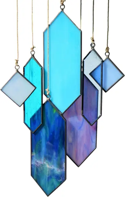 Stained Glass Suncatchers Blue Skies Diamond Window Hanging Wall Art Element Ear