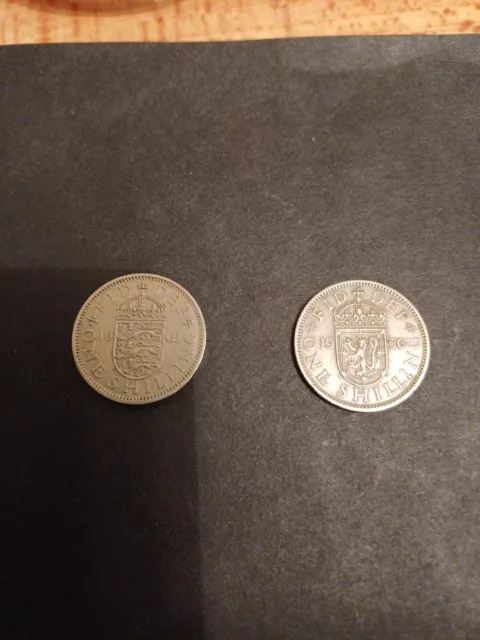 2 One Shilling  Queen Elizabeth  1956, 1961  Coins