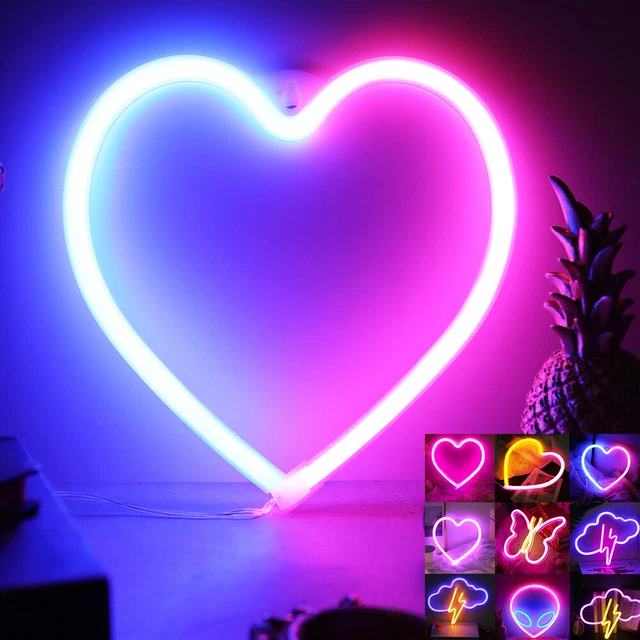 LED Heart Shape Neon Sign Lights Lover Gift Wall Hanging Lamp USB&Battery Power