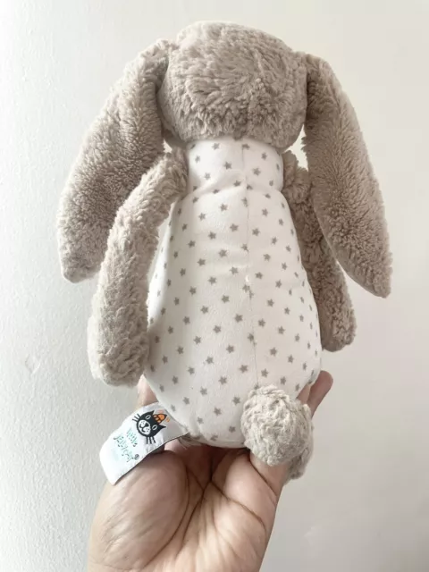 Little Jellycat Starry Bashful Bunny Rabbit Rattle Soft Plush Tan White Stars 12 2