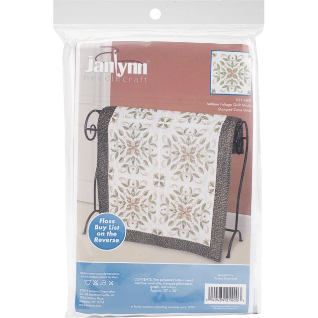 Janlynn gestempelte Kreuzstiche Quiltblöcke 18""x18"" 6/Stück - antikes Laub - 21-1400