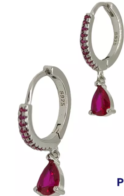 Orecchini cerchio In Argento 925 Donna con zirconi rossi e pendente bigiotteria