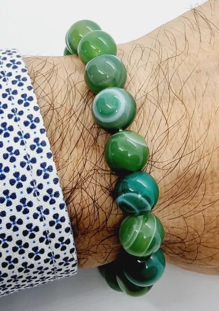 Bracciale in pietra agata verde braccialetto con perle naturali da 10 mm 2