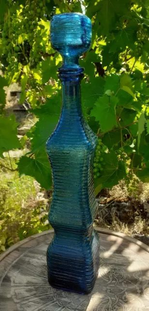 grande carafe italienne en verre d'Empoli, design original, bleu vintage