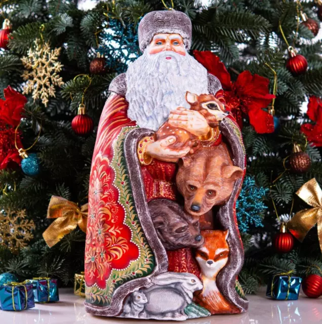 Wooden carved Santa Figurine 14" Russian Santa Ded Moroz, MADE IN UKRAINE