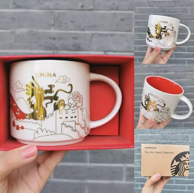 NEW Starbucks Coffee Mug China Gold Dragon You Are Here Collection Tea Cup 414ml