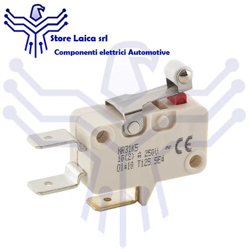 1 Pz MICROSWITCH LEVA CORTA CON ROTELLA FINECORSA INTERRUTTORE A LEVETTA BIANCO