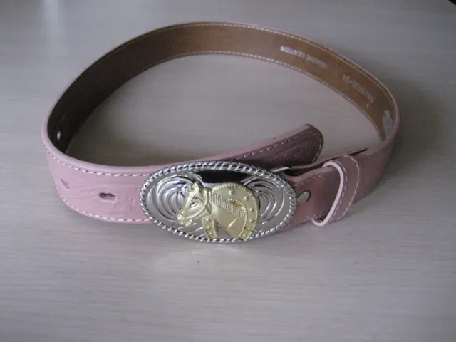 Nocona Girls Pink Leather 24" Belt Western Horse Buckle