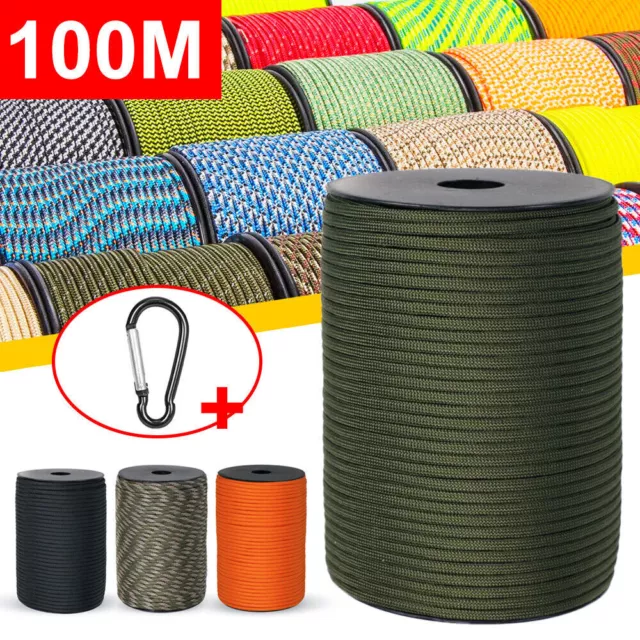 300FT 100M 4mm 7 Strand Core 550 Paracord Parachute Cord Camping Tent Rope UK