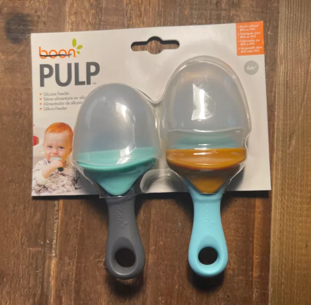 NIB Boon 2pk Pulp Silicone Feeder Blue/Green Ages 6M+