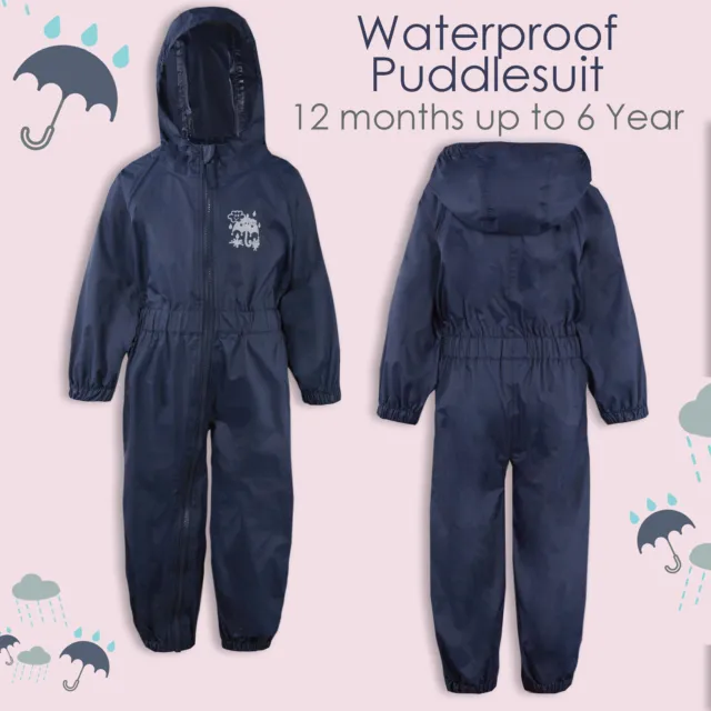 Kids Girls Boys Waterproof All in One Rain Suit One Piece Puddlesuit Rainsuit UK