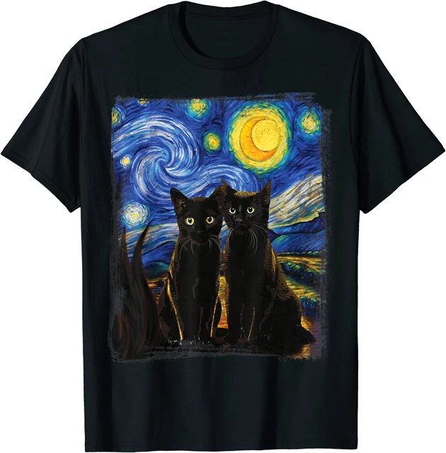Starry Night Vincent van Gogh Art Vintage Black Cat Lover T-Shirt Unisex S-5XL