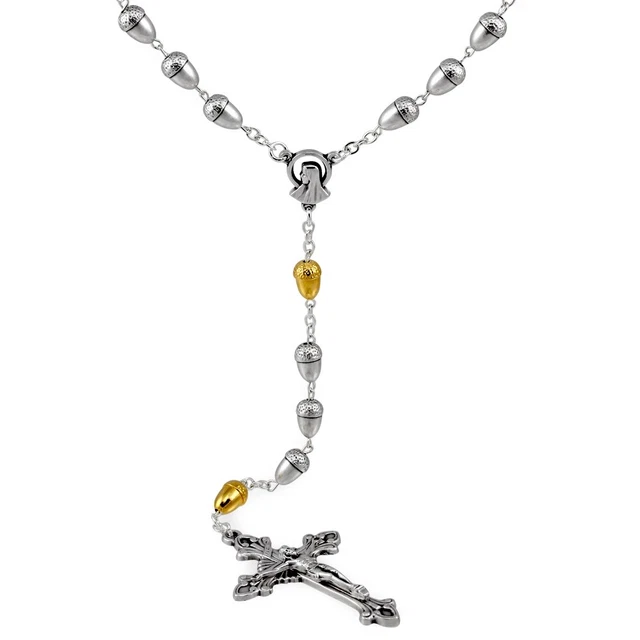 Rosary Silver Gold Acorn Beads Our Lady of Lourdes