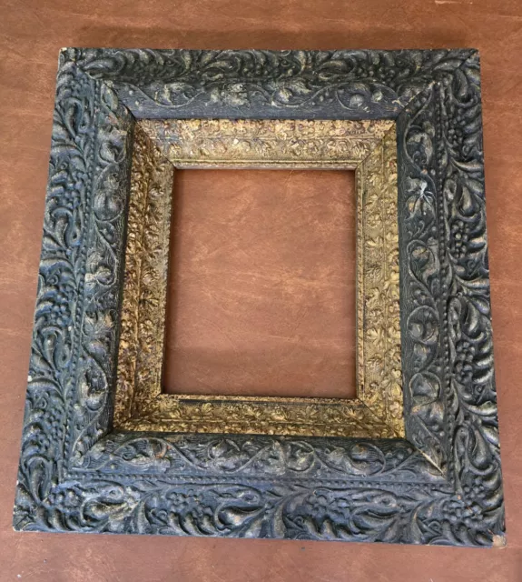 1800's Ornate Antique Wood Picture Frame trimmed in Gold.  Opening  7.5 x 9.5.