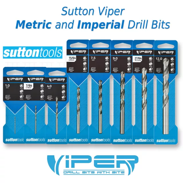 METRIC and IMPERIAL Sutton Viper Jobber Drill Bits, Suits Wood Metal and Plastic