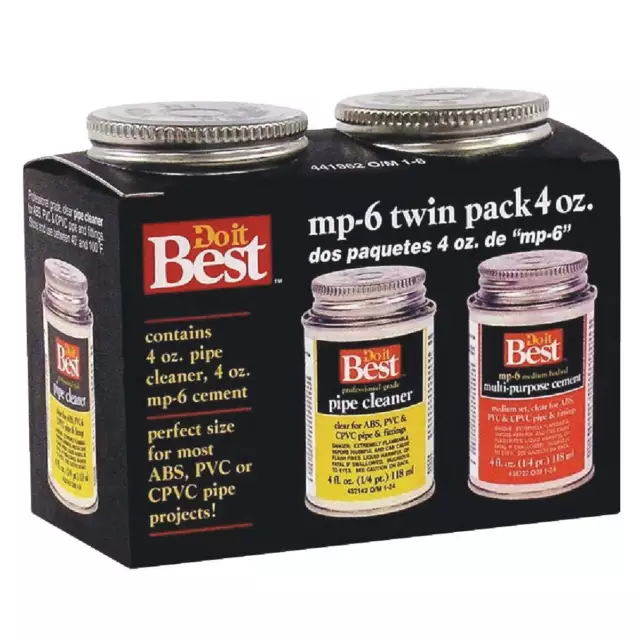 Do it Best MP-6 Pipe Cleaner & PVC Cement Kit, (2) 4 Oz. Cans 019522 Pack of 6