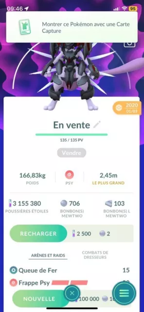 Pokémon Go Mewtwo Armure🦾🦾 LEGENDAIRE🦾🦾 / Mewtwo Armored LEGENDARY Trade