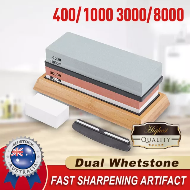 Dual Whetstone Cutter Sharpening Stone Grinding Knife Waterstone Kitchen Wet Au