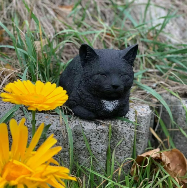 Steinfigur Katze Nappy schwarz ruhend Steinguss frostfest wetterfest Gartenfigur