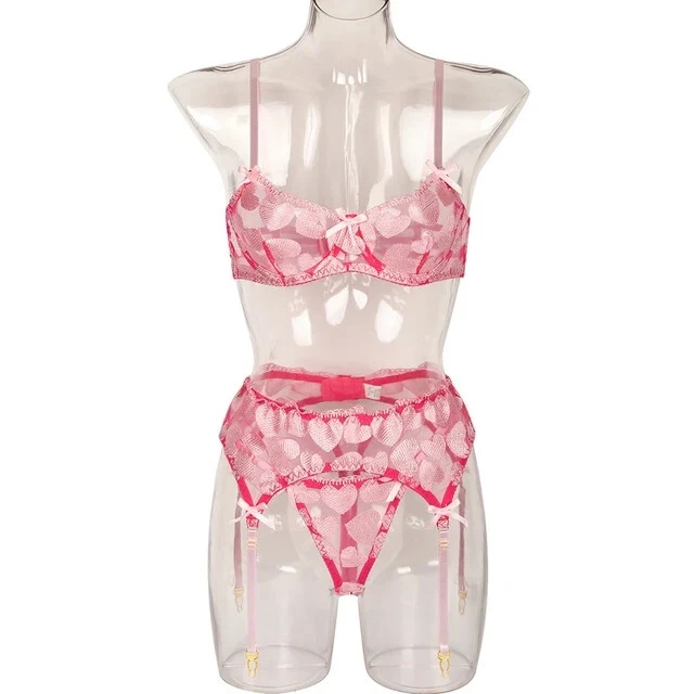 Set biancheria intima donna erotica rosa|set lingerie strapse|lingerie trasparente