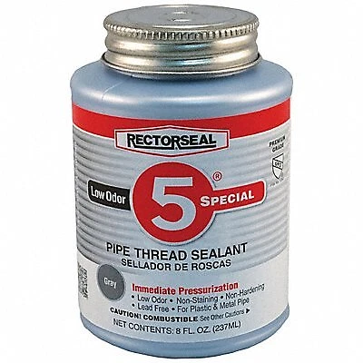 Pipe Thread Sealant: No. 5 Low Odor, 9.6 fl oz, Brush-Top Can, Gray, Vibration