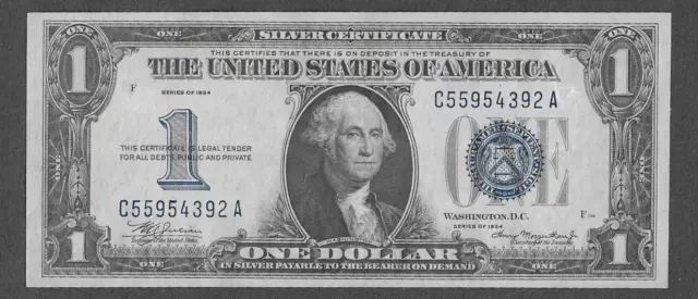FR. 1606 One Dollar ($1) Series of 1934 Blue Seal Silver Certificate