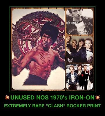 RARE! 70's ORIG Bruce Lee Enter Dragon Movie clash rock NOS Vtg T-shirt Iron-On