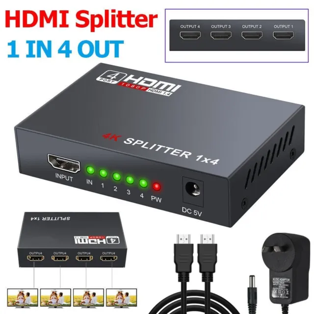 HDMI Splitter Amplifier Duplicator 4 Way 1x4 Hub 1 in 4 out 3D 1080p Full HD