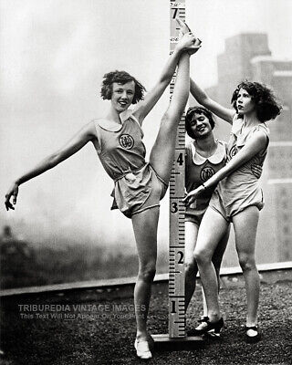 Vintage 1931 Photo of Three Cute Girls Stretching on New York City Rooftop