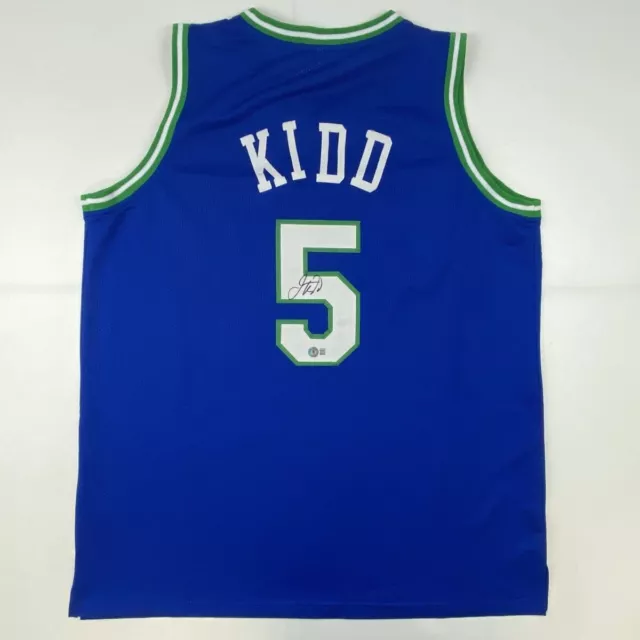 Autographed/Signed JASON KIDD Dallas Retro Blue Basketball Jersey Beckett BAS CO