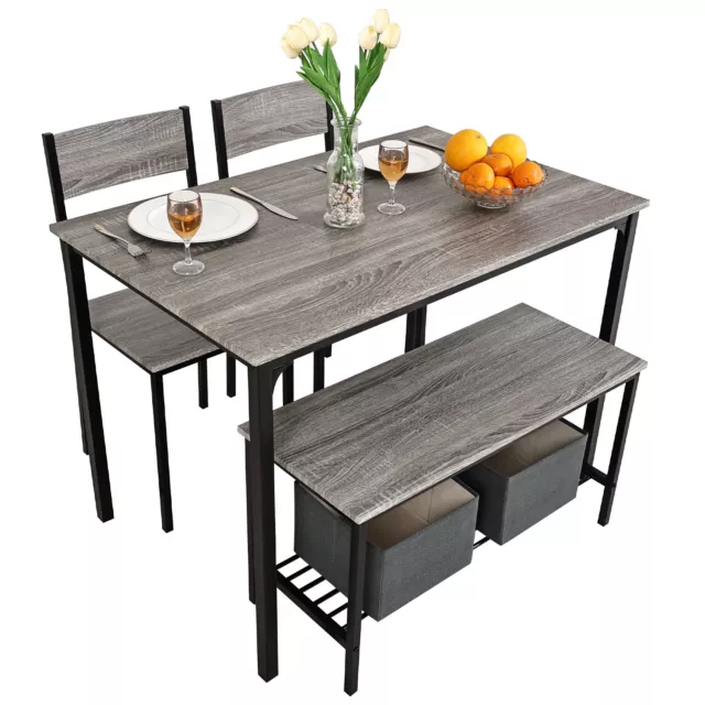 Modern Dining Table and Chairs Set 2/4 Seats Metal Frame Kitchen Home Grey/Brown