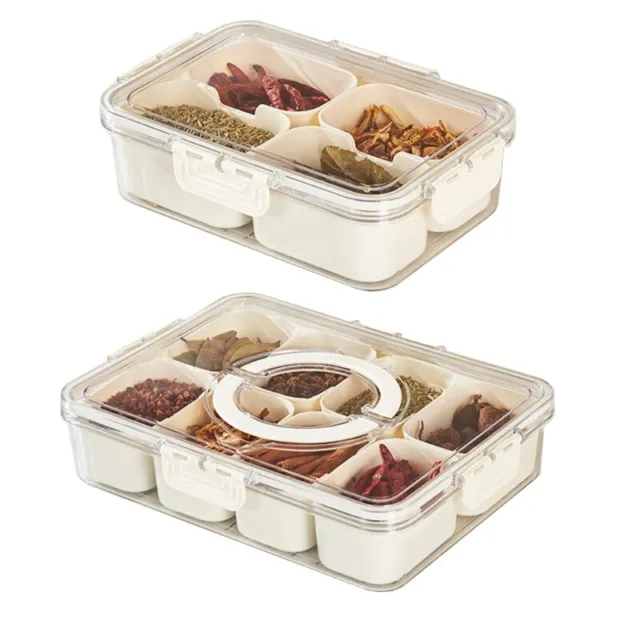Rectangular Snack Box with Lid Handle Clear Divideds Serving Tray 6/8 Grid