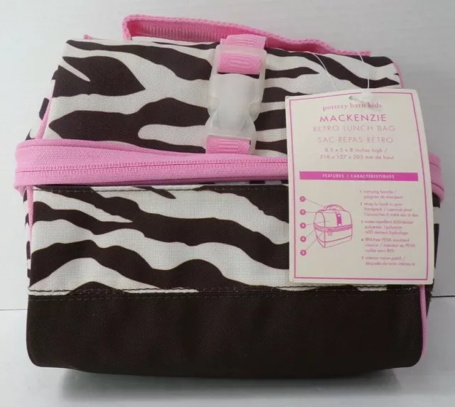 Pottery Barn Kids Mackenzie Zebra Retro Classic Lunch Bag Pink Coffee #9876