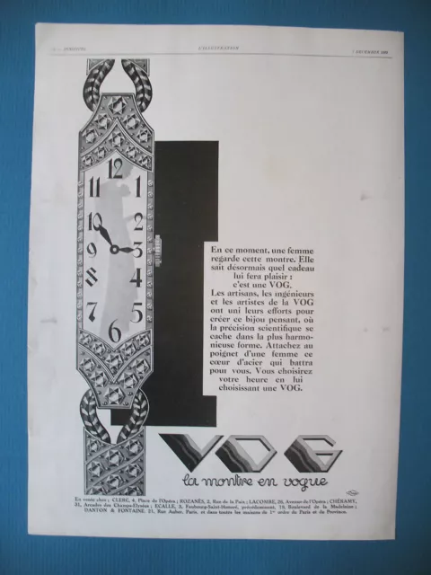 Publicite De Presse Vog Montre Bijou Scientifique En Vogue French Ad 1929