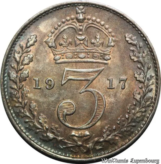 C8163 UK 3 Pence King George V 1917 Silver UNC -> Make offer