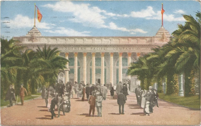 Southern Pacific Building Crowd PPIE Panama Pacific Exposition Postcard 1915