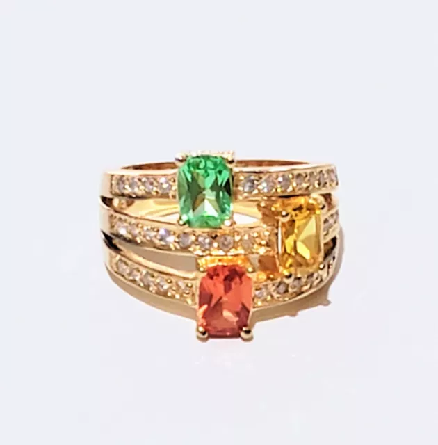 Vintage Charles Winston Ring 14k Gold Sterling Silver 925 Sim Gemstones Sz 9 1/4