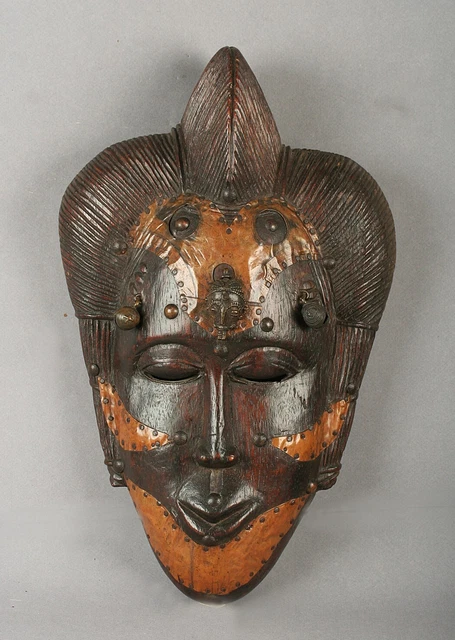 Ancien Masque Africain En Bois Cuivre Etain Bronze - Ethnie Baoule Cote D'ivoire