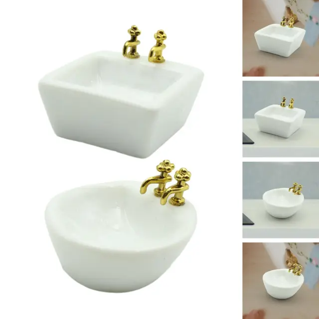 1/12 Dollhouse Simulation Sink Mini Ceramic Sink Bathroom Decor Miniature Scene