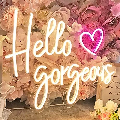 Neon Sign for Wall Decor, Neon Light Signs for Bedroom, Wedding, Hello Gorgeous