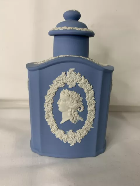 Vintage Wedgwood Jasperware Blue And White Tea Caddy / Decanter / Bottle