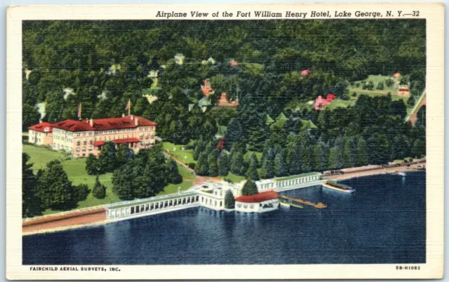 Postcard - Airplane View of the Fort William Henry Hotel, Lake George, New York