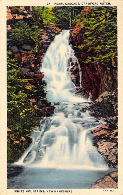 Peal Cascade Crawford Notch, White Mountain New Hampshire Linen Postcard M23