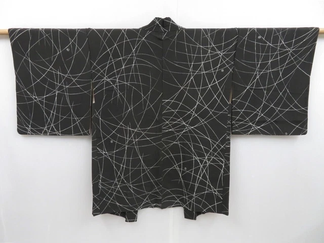 3405T04z600 Vintage Japanese Kimono Silk HAORI Tsuyushiba Black
