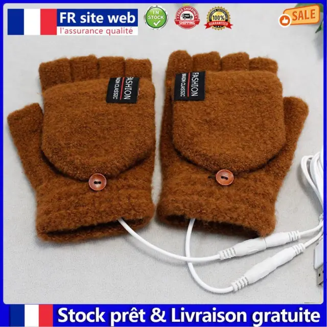 USB Electric Gloves Comfortable Portable Heated Mittens for Home (Coffee) fr