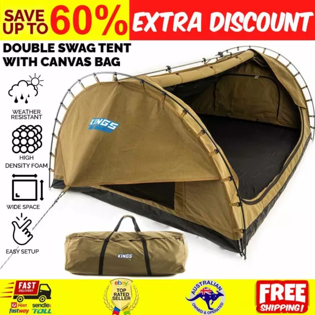 Double Swag Camping Canvas Tent Dome Swags Free Standing Queen Mattress Hiking