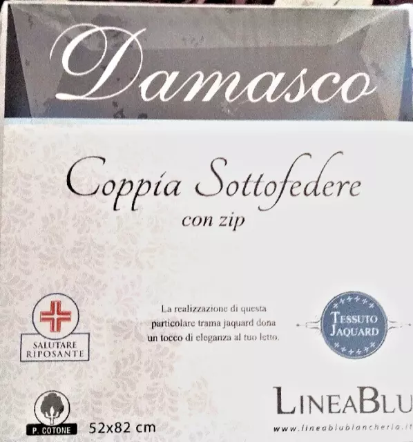 Par por Debajo Fundas de Almohada Cojines LINEA BLU Algodón Damasco Blanco Zip