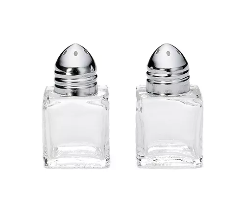 Salt & Pepper Mini Shakers  5oz 14ml Mini Cube Chrome Plated Tops Set of 2